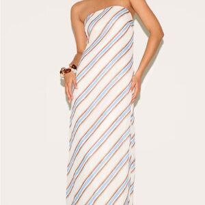 PLT NWT Blue Stripe Bandeau Maxi Dress
